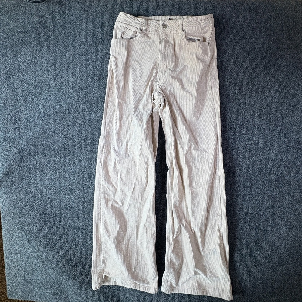 H&M Divided Corduroy Pants Women 8 (29x29.5) Beige Relaxed Fit Mid Rise Wide Leg